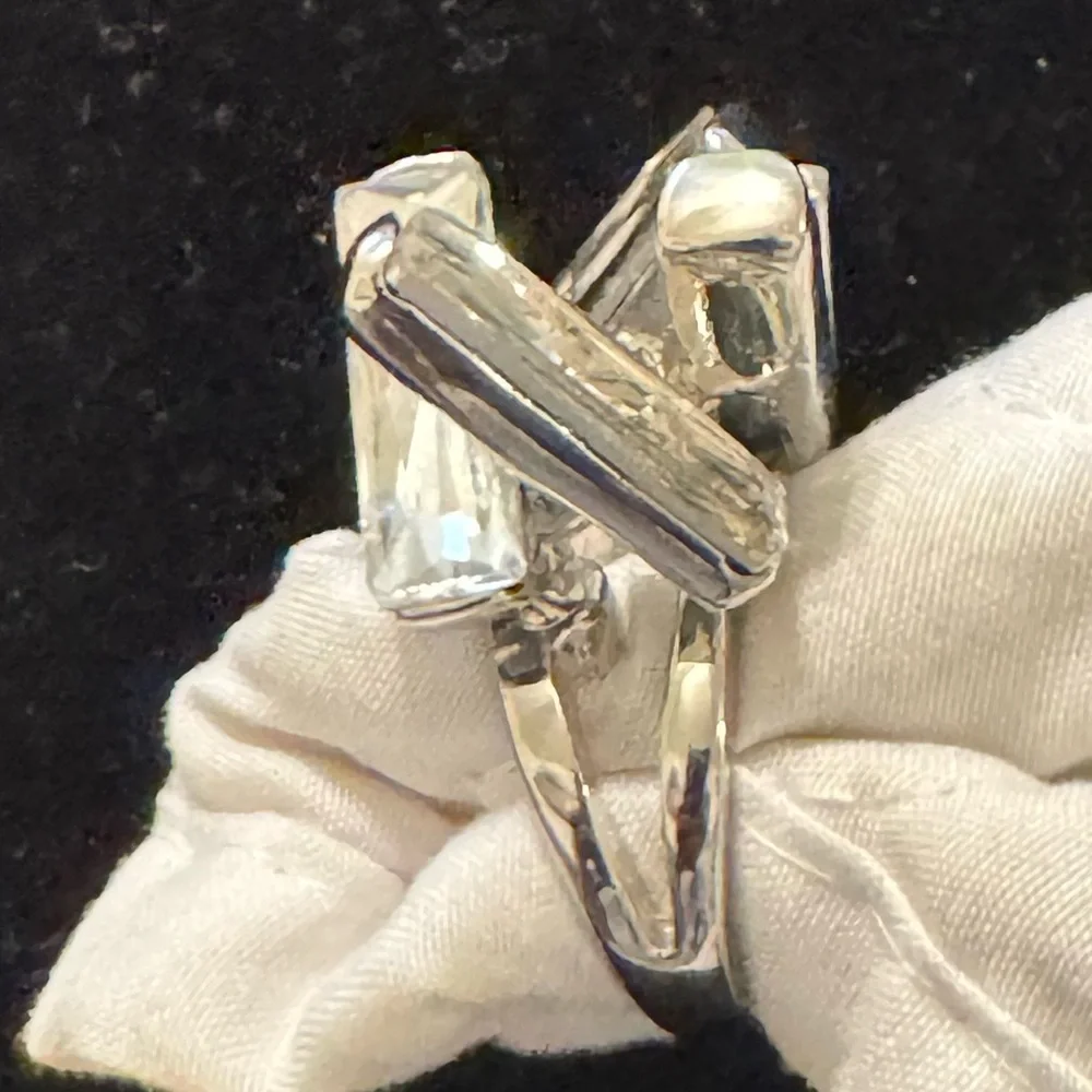 Silver 4 Clear Baguette CZ Ring Elegant Silver Crystal Ring